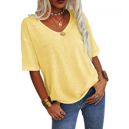 Womens Solid Color V-Neck T-shirt