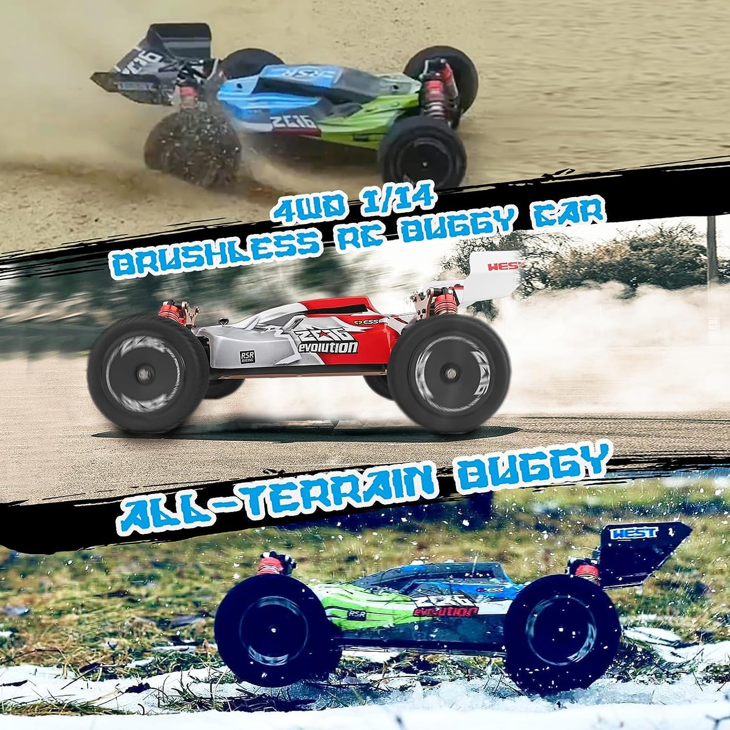 144001 Racing RC Cars,1:14 Scale High Speed Remote Control Car for Adults Kids, Fast RC Cars with 2 Batteries, 2.4GHz RC Buggy Off-Road Drift Car with RTR Aluminum Alloy Chassis