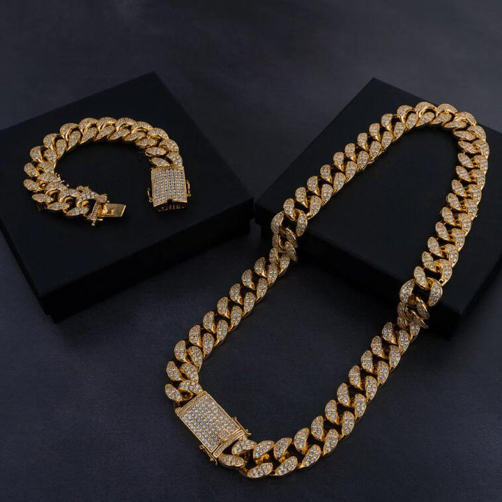 Cuban Chain &amp; Cuban Bracelet Bundle - Gold/White Gold