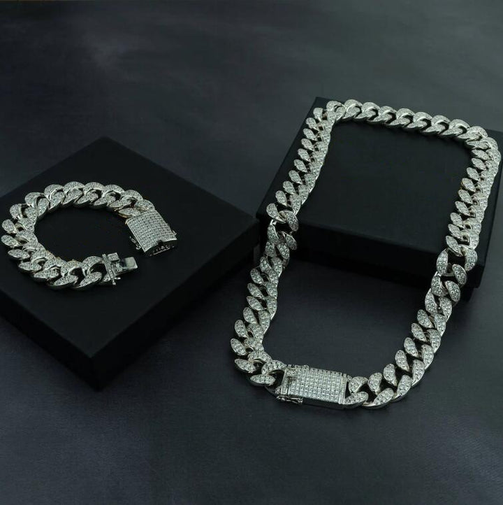 Cuban Chain &amp; Cuban Bracelet Bundle - Gold/White Gold