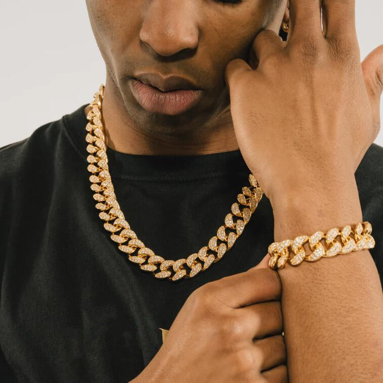 Cuban Chain &amp; Cuban Bracelet Bundle - Gold/White Gold