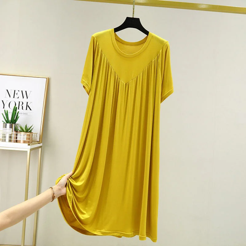 Modal loose dress womens summer thin nightdress outdoor wearable pleated A-line dress