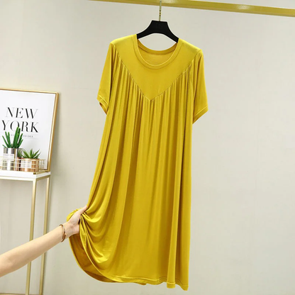 Modal loose dress womens summer thin nightdress outdoor wearable pleated A-line dress