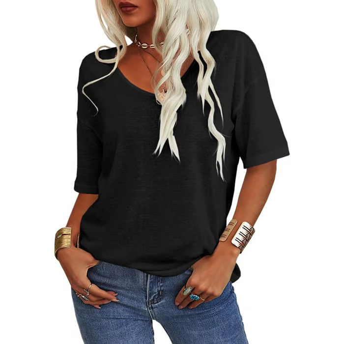 Womens Solid Color V-Neck T-shirt