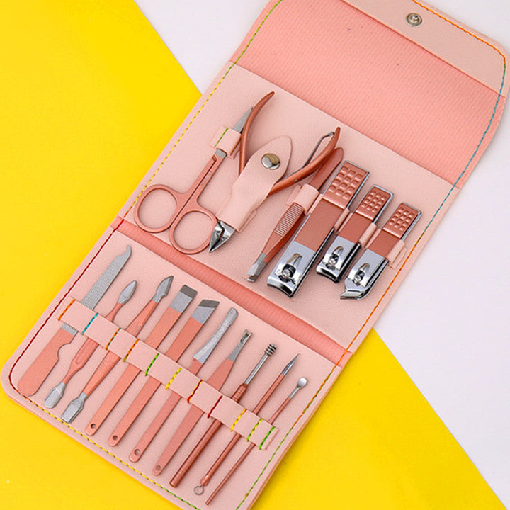 12 16Pcs Set Stainless Steel Nail Clippers Set With Folding Bag