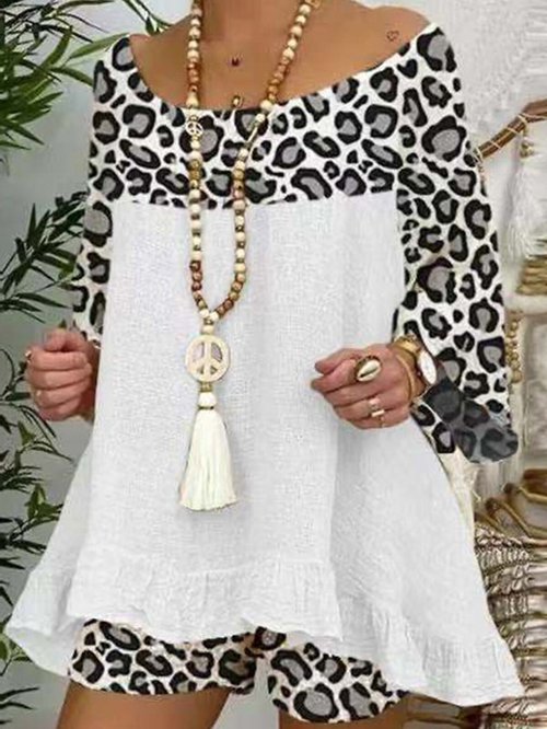 Womens Leopard Stitching Cotton Suit