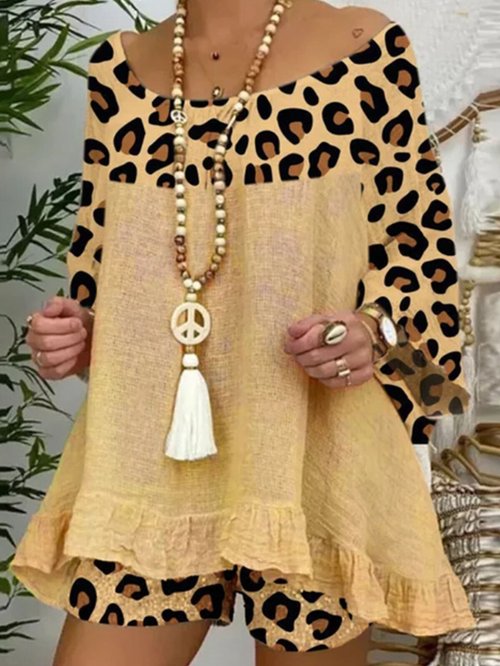 Womens Leopard Stitching Cotton Suit