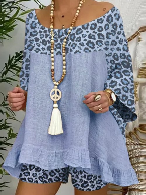 Womens Leopard Stitching Cotton Suit