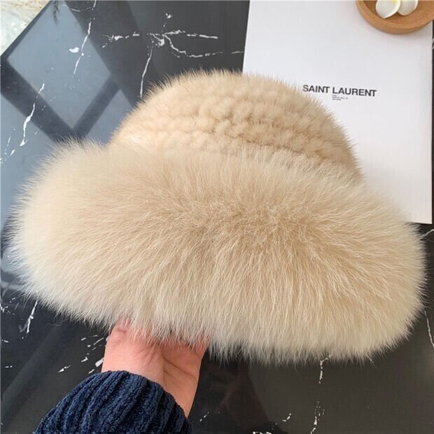 🏆Flash Sale⚡Mink fox fur braided real hair warm thick basin hat