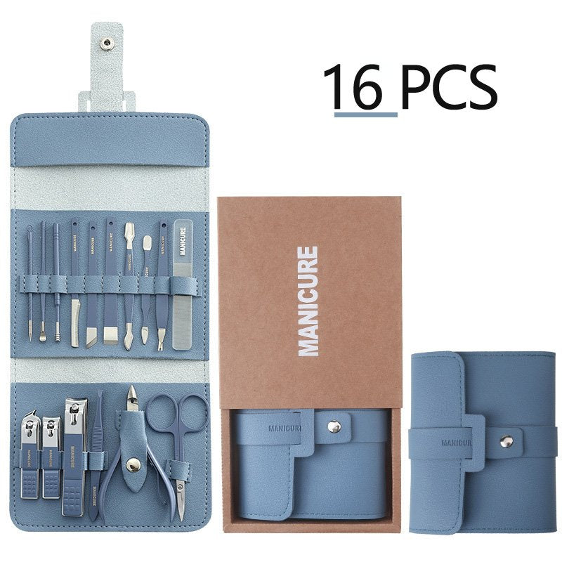 12 16Pcs Set Stainless Steel Nail Clippers Set With Folding Bag
