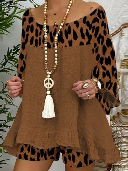 Womens Leopard Stitching Cotton Suit