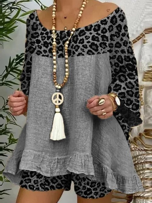 Womens Leopard Stitching Cotton Suit