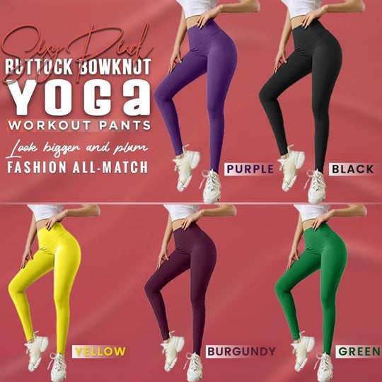 Bow Solid Color Fitness Sports Leggings Womens High Waist Slim Peach Hip Elastic Yoga Pants