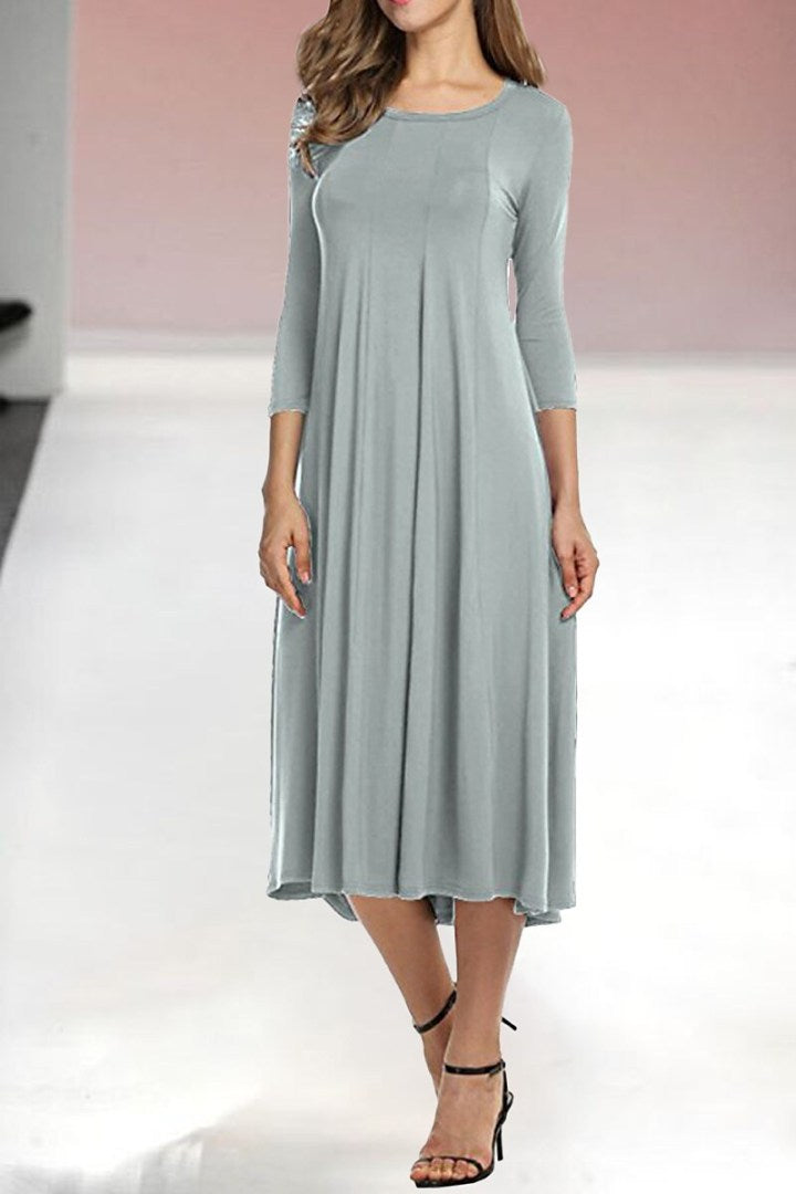 Womens New Mid sleeve Solid Color Swing Dress
